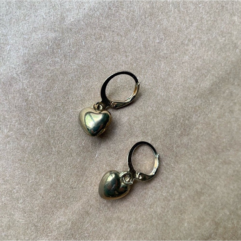 Vintage Gold Heart Charm Hoop Earrings